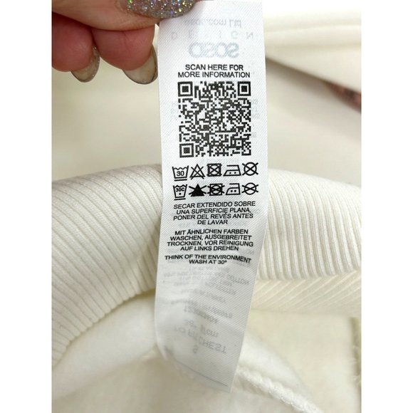 Asos Design Women’s White Sweatshirt S Collar V-Neck Rib Trim Drop Shoulder - Picture 7 of 10